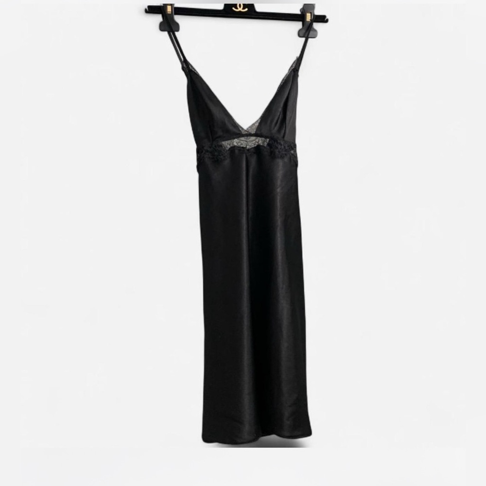 Victoria's Secret Satin Black Lace Slip chemise nightie Sleep gown size small